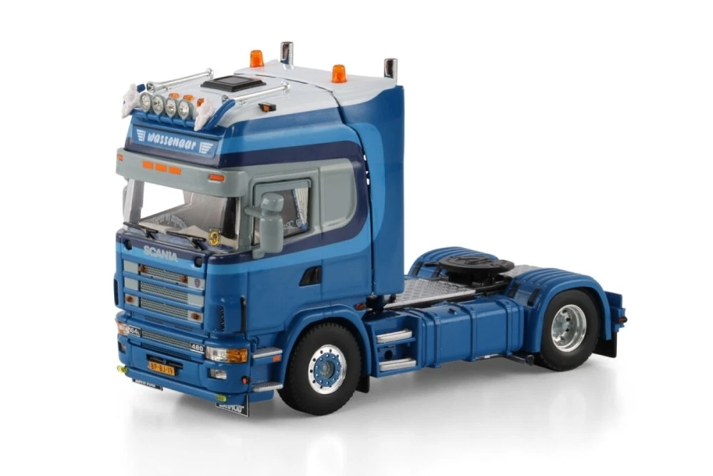 Scania R-Serie Topline LKW-Modell 1:50 – Mit Personalisiertem Wunschkennzeichen, Gelb-blau, 3-Achser