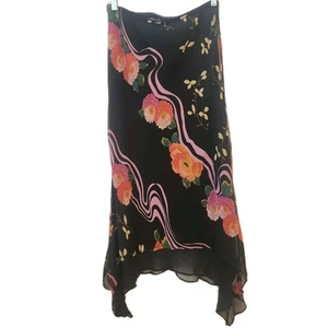 Vtg Zero Zero Chiffon Skirt Sz M Black Pink Floral Whimsy Goth Fairycore Y2K - Picture 1 of 10