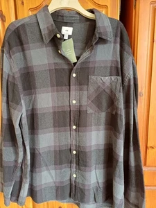 Brand New H&M Relaxed Fit Black/Grey Cotton Checked Long Sleeved Shirt Size XXL - Picture 1 of 8