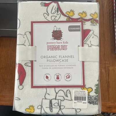Pottery Barn Christmas Snoopy peanuts Holiday school kid party gift pillowcase - Image 1 of 4