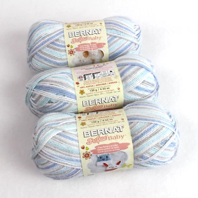 Bernat Softee Baby Yarn, Blue Flannel 4.25oz #3 Sport D.K. 100% Acrylic Lot of 3 - Image 1 of 4