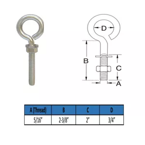 Stainless Steel 5/16" x 2" Turned Eye Bolt Rigging Ring Loop Lift Mount Fully - Picture 1 of 4