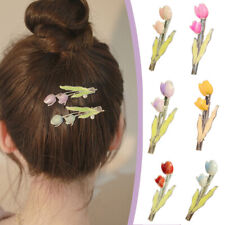 Women Side Hair Clips Oil Drop Sweet Tulip Elegant Duckbill ClipFlower Hairpin