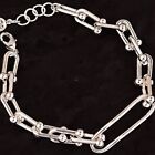 925 Sterling Silver Vintage U-Shape Unique Chain Bracelet Stylish Trendy Bangles