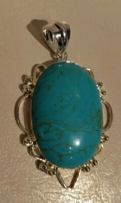 Simulated Turquoise Oval 925 Sterling Silver Pendant - Image 1 of 4