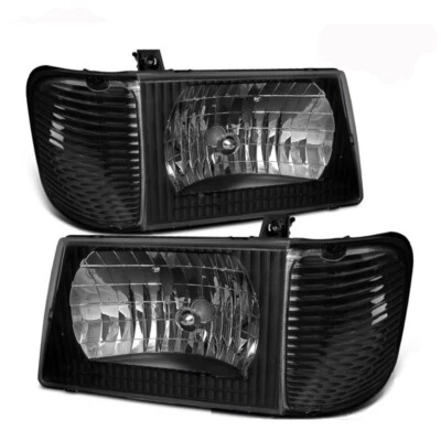 Faros faros Ford Econoline Van 92-04 + lente de cristal carcasa negra esquina Foto 1 de 3