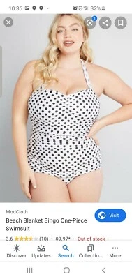 ESTHER WILLIAMS POLKA DOT BLACK WHITE ONE P BATHING SWIM SUIT SWIMWEAR 12 nwt - Image 1 of 2