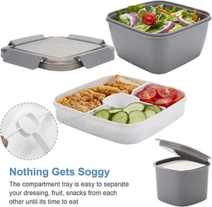 Salad Lunch Container to Go, 52-Oz Salad Bowls with 3 Compartments, Salad Dre... - Picture 1 of 1