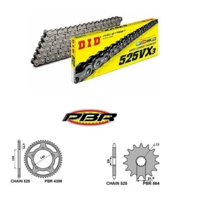 SUZUKI DL V-STROM 1000 2002 KIT TRASMISSIONE CATENA CORONA PIGNONE DID 525 VX3 - Imagen 1 de 4