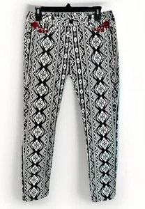 V.I.P. JEANS Black And White Aztec Print Skinny Jeans Juniors Sz 9/10 Embroidery - Picture 1 of 12