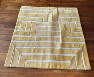 Williams Sonoma Yellow Leather linen Pillow Cover NWT 20” x 20” Geometric - Picture 1 of 6