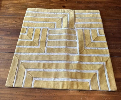 Williams Sonoma Yellow Leather linen  Pillow Cover NWT 20” x 20” Geometric - Image 1 of 4