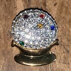 Vintage Crystal Ball Brooch Pin Multicolored Rhinestones Metal 1”