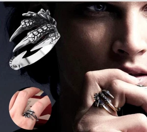 AU Stainless steel Unisex Retro Punk Biker Dragon Vintage Claw Dragon Claw Ring - Picture 1 of 10