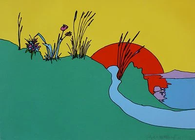 Peter Max Sunshine Peace (verde) 1971 Hippie Cosmic psicodélico arte firmado a mano Foto 1 de 4