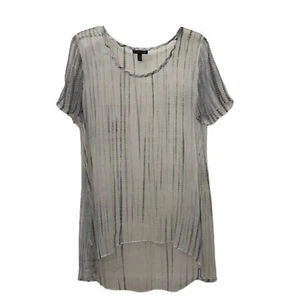 Eileen Fisher Shibori Graphite Sheer striped Silk Chiffon Tunic Top Womens Small - Picture 1 of 10