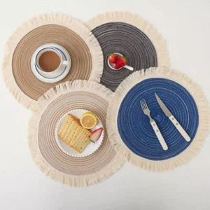 6/4/2 Pack Tassel Edge Table Mat Handmade Braided Straw Woven Placemats Natural⊥ - Picture 1 of 22
