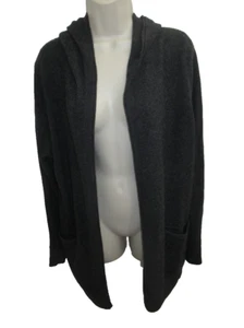 Max Studio 100% 2-ply Cashmere Gray Open Front Hooded Cardigan Pockets Size XL - Picture 1 of 4