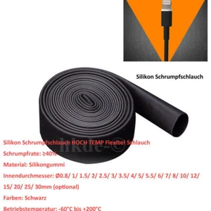 Tubo termorretráctil de silicona impermeable tubo de manguera Ø0,8 ~ 30 mm -BK - Imagen 1 de 2