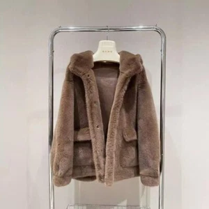 Winter Cute Bear Ears Faux Mink Fur Fur Coat Women Short Style Furry Warm Jacket - Picture 1 of 16