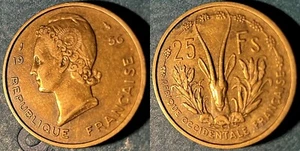 French West Africa 1956 25 Francs Gazelle KM-7 Aluminum bronze XF+ #14 - Picture 1 of 1