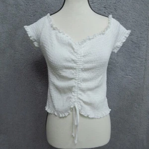 Birch and Stone Shirt Women L White Cropped Cottagecore Prairie Smock Boho Chic - Picture 1 of 20