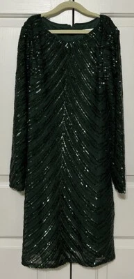 全新带标签 GB 女孩 14 码绿色长袖亮片连衣裙女孩 — 第 1/4 张图片