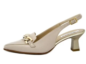 Scarpe Donna Aperte Decollete Sling Back Pelle Beige Tacco Medio Made in Italy - Imagen 1 de 5