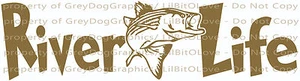 River Life Decal with Striped Bass in Center Sticker Striper Fishing Fisherman - Picture 1 of 10