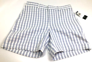 Brand New Sz 4 Lauren Ralph Lauren Women's Shorts Blue & White Textured Gingham - Picture 1 of 7
