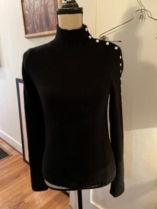ISLI NY Cashmere Black Sweater Size M Stud Trim On Sleeves - Picture 1 of 12