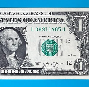 August 31, 1985 (L 08311985 U) BIRTHDAY Note $1 One Dollar Bill *UNC* - Picture 1 of 4