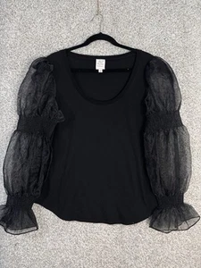 Cinq a Sept Mesh Long puff Sleeve black Top Womens large whimsigoth career - Picture 1 of 9
