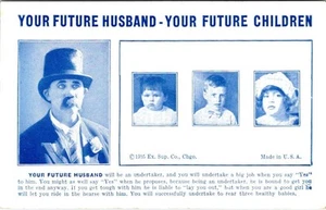 Humor FUTURE HUSBAND & CHILDREN Undertaker~Get You In End 1935 Blank Back Card - Picture 1 of 2