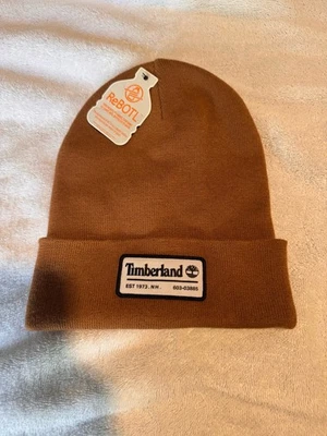 Timberland Gorra de Reloj Acanalado Tejido Puño Gorro Logo Parche Trigo Marrón Sombrero OS $42 Foto 1 de 3