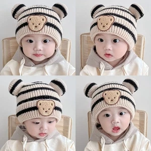 Cartoon Baby Beanie Cap Solid Color Kids Crochet Hats Bear Knitted Hat Newborn - Picture 1 of 12