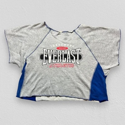 复古 Everlast 衬衫男式大号灰色蓝色格子健身锻炼截止 — 第 1/4 张图片