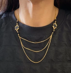 18KT Solid Gold & Black Onyx 16" 18" 20" Layered Necklace - Picture 1 of 4