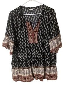 Beach Lunch Lounge Paisley Top Womens XL Short Sleeve BoHo Peasant Viscose Comfy - Picture 1 of 17