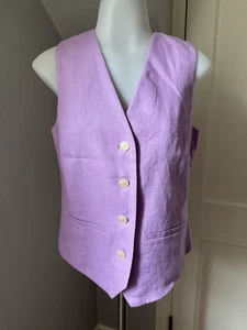 Women’s Mango Pinkish Purple Vest Top B-Neck Button Closure 100% Linen Small - Picture 1 of 17