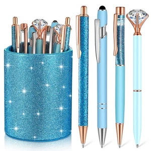 8 Pcs Blue Pens with Pen Holder for Desk Glitter Crystal Diamond Cute Ballpoi... - Bild 1 von 6