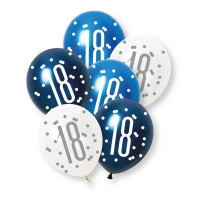 18th Birthday Party Balloons Blue Navy White Latex Age 18 Party Decorations x 6 - Image 1 of 2