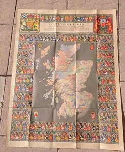 Carte de la vieille Ecosse avec armoiries ( Scotland of old) 100x76 cm| Bon état - Picture 1 of 1