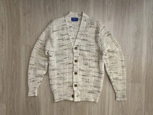 VTG Pendleton Wool Cardigan Men’s Medium Beige Fleck Chunky Sweater Made In USA - Picture 1 of 12