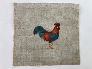 Fancy Rooster Completed Cross Stitch on Linen Canvas 8" x 7.5" Unframed - Picture 1 of 3