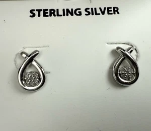 Macy's Diamond Cluster Stud Earrings 1/10 ct.tw in Sterling Silver Ribbon - Picture 1 of 9