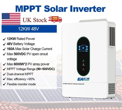 12KW 12000W Hybrid Solar Inverter Off Grid 48V 120V/240V MPPT 200A Parallel BMS - Image 1 of 4