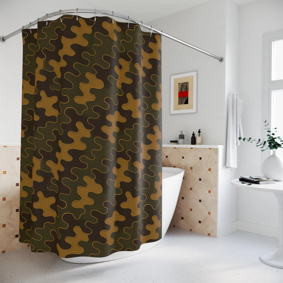 Cortinas de ducha de camuflaje | Decoración de baño única, tema militar, hogar Foto 1 de 1