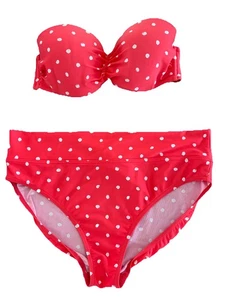 DEBENHAMS .. Orange & White Spot Bandeau Bikini Size 14 - 34C - Picture 1 of 7