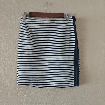 Madewell Eventide 航海条纹裙侧拉链 100% 棉迷你海军蓝白色 M — 第 1/4 张图片